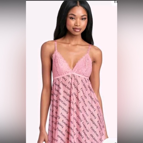 Bebe  Lingerie Babydoll Mesh Set Sexy Blush Lace Sz M See Through New Y2k - Picture 3 of 10